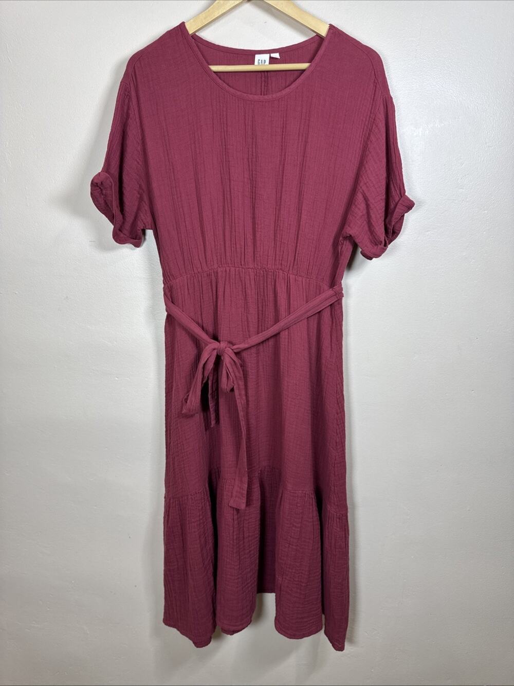 Gap Womens Dress M Slub Knit Gauzy cotton Prairie Cottage A Line Modest